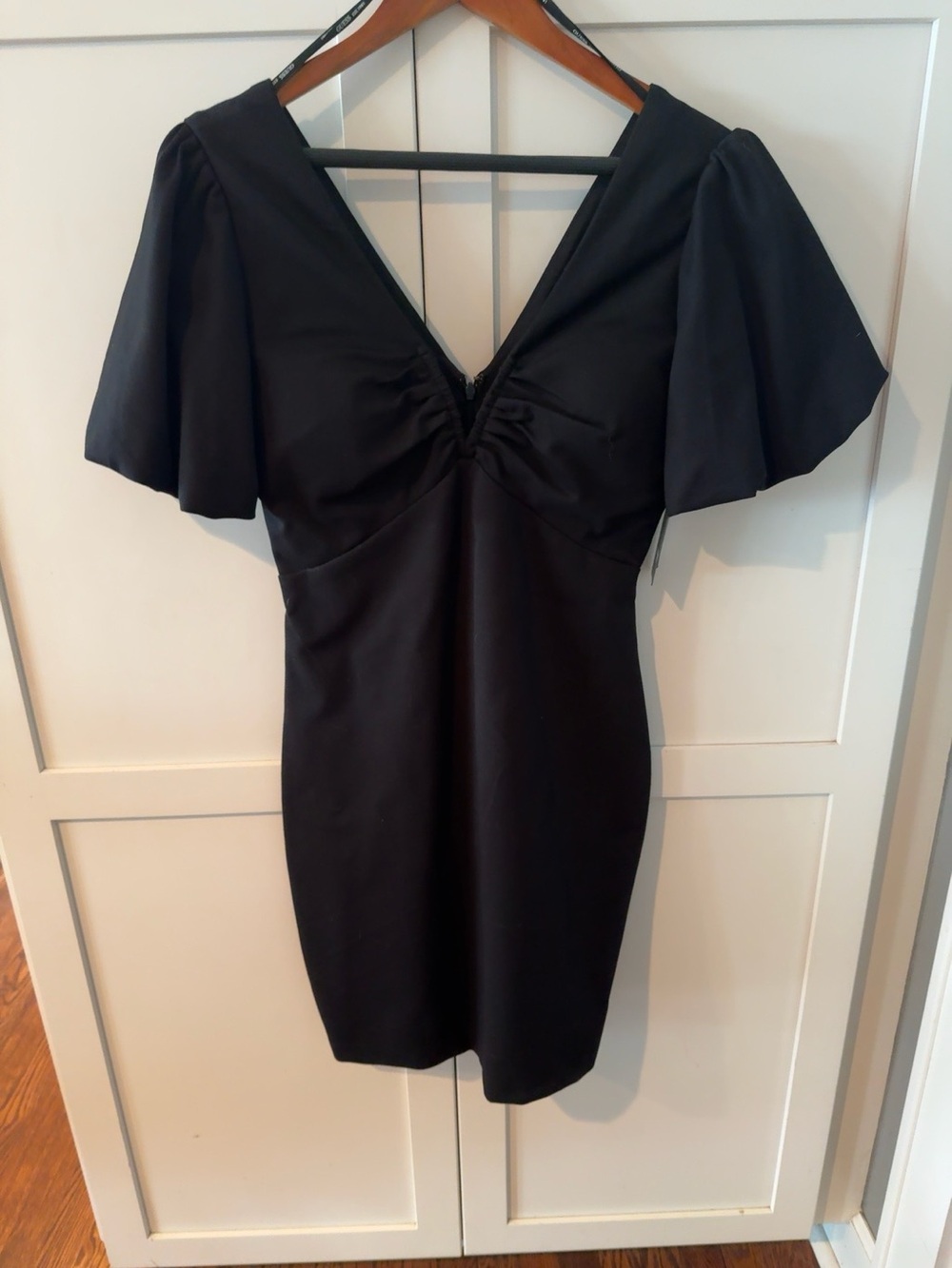 Black V-Neck Flutter Sleeve Dress - Women's